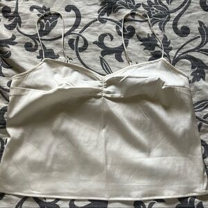 Abercrombie & Fitch ivory satin cropped shirt
